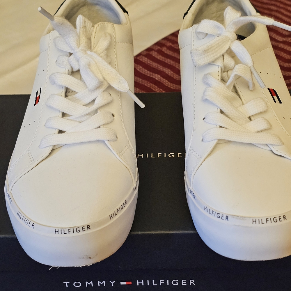 Tommy Hilfiger White Leather Sneakers with Logo